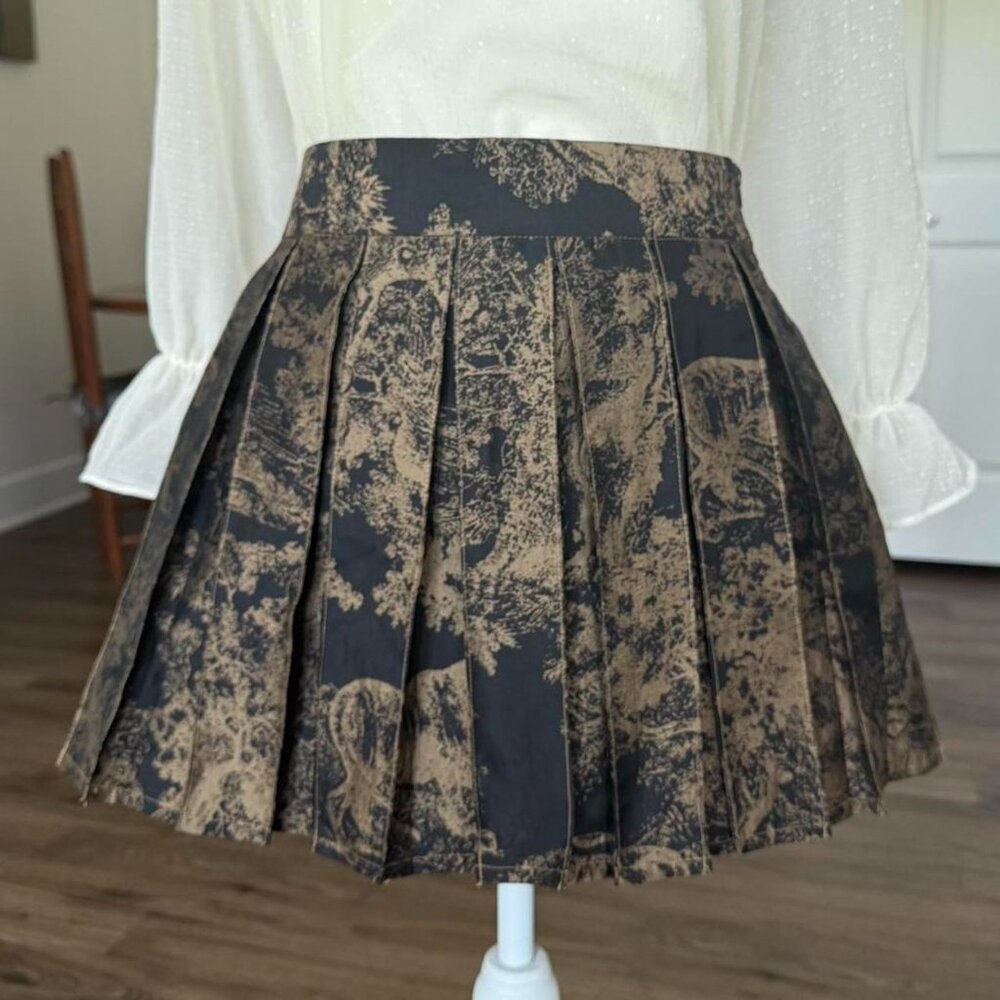 Brown Chinoiserie Inspired Pleated skirt